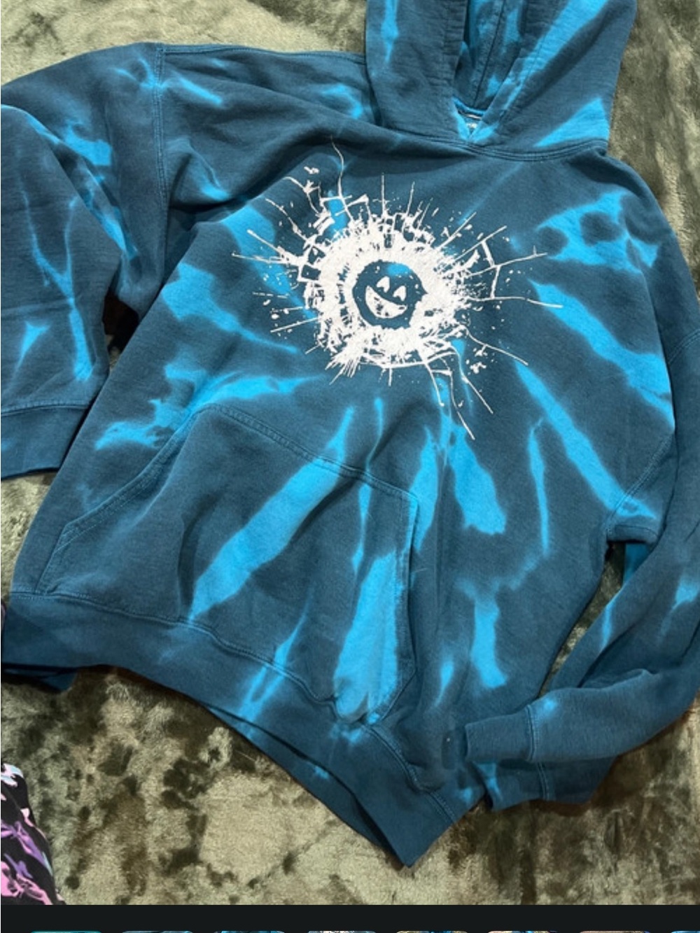 Black mirror Netflix Tie-Dye Blue Pullover Hoodie with Graphic Chest Print